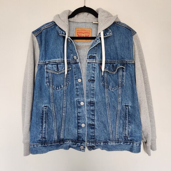 Levi's Other - Levis Hybrid Hoodie Trucker Jacket Mens Large L Blue Gray 100% Cotton Denim EUC